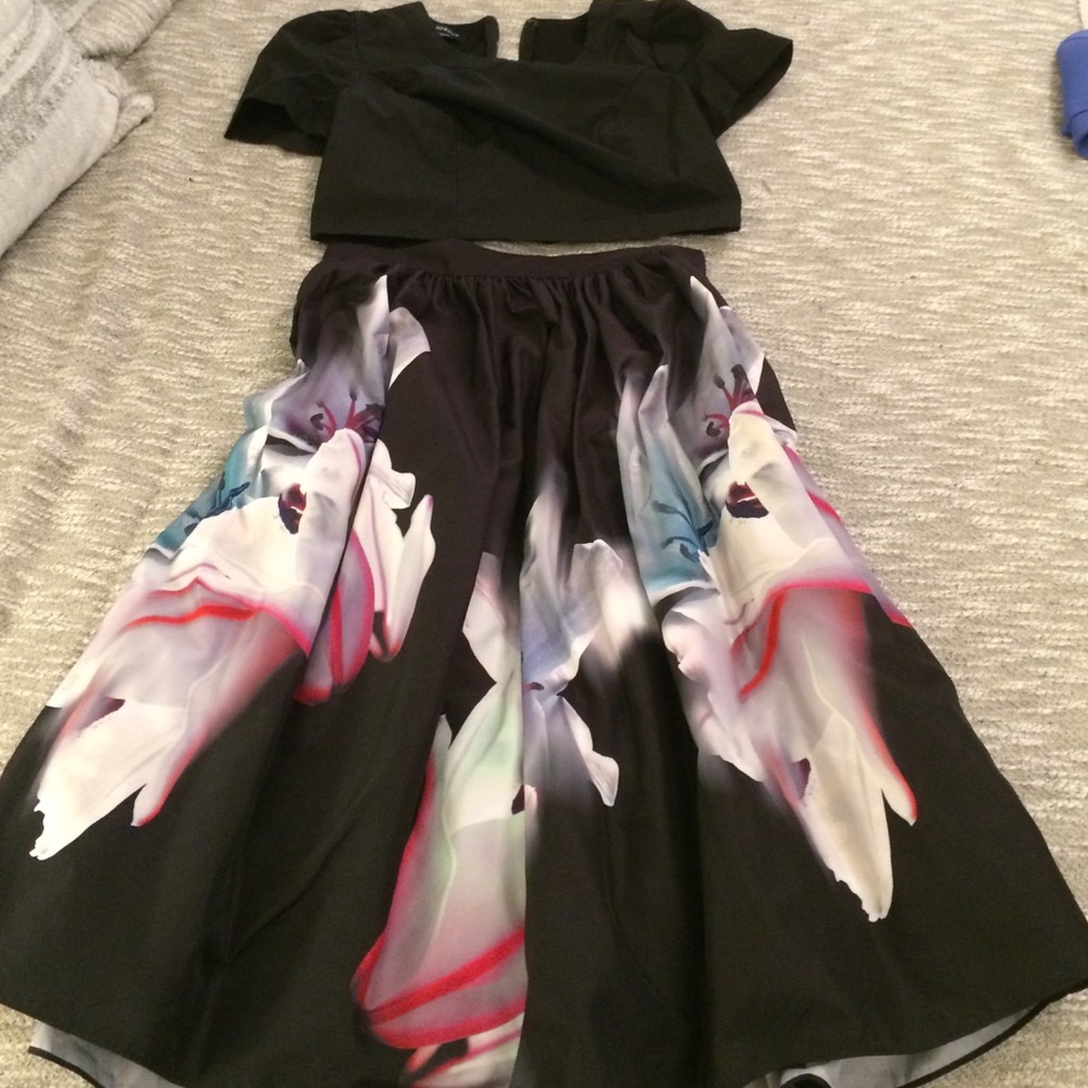 Bebe crop top and floral skirt